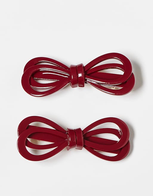 DESIGN pack of 2 hair bow clips in burgundy