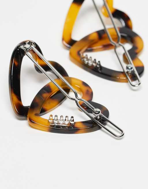 DESIGN Pack Of 2 Heart Hair Clips In Brown Tort