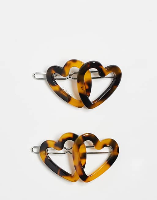 DESIGN pack of 2 heart hair clips in brown tort