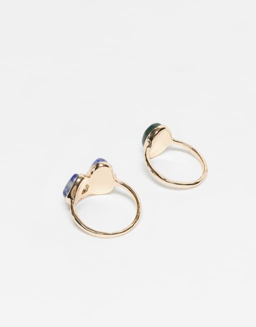 DESIGN Pack Of 2 Rings With Faux Semi-precious Stone Settings In Gold Tone