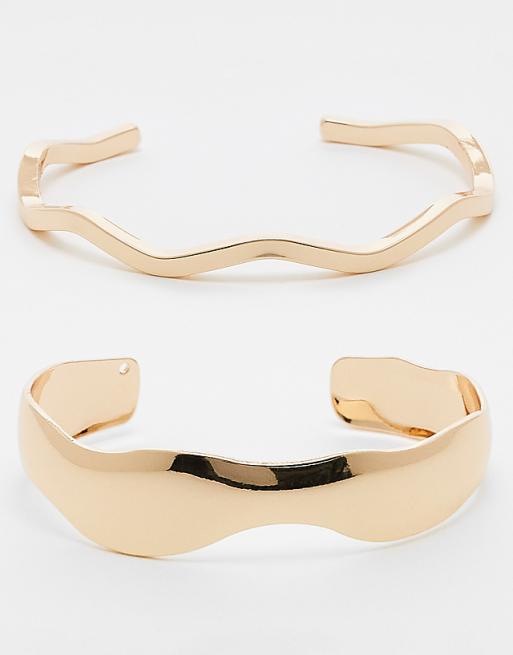 DESIGN pack of 2 simple cuff bracelets in gold tone