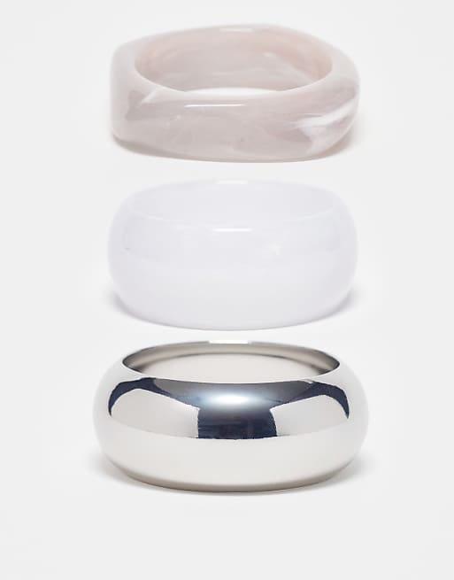 DESIGN pack of 3 bangle bracelets in resin and metal in silver tone