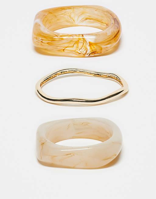 DESIGN pack of 3 bangles in mixed resin and gold tone