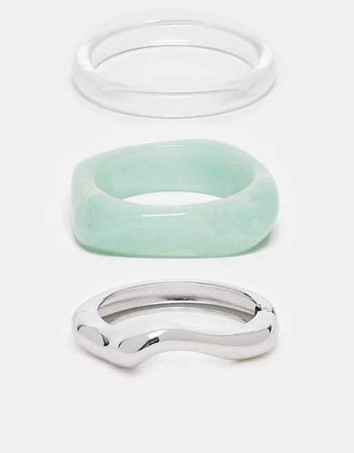 DESIGN pack of 3 bangles in mixed resin and silver tone
