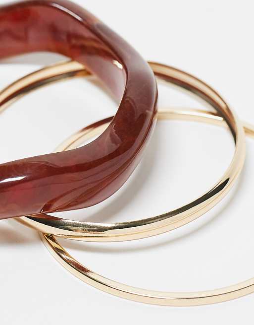 DESIGN Pack Of 3 Bangles In Resin And Gold