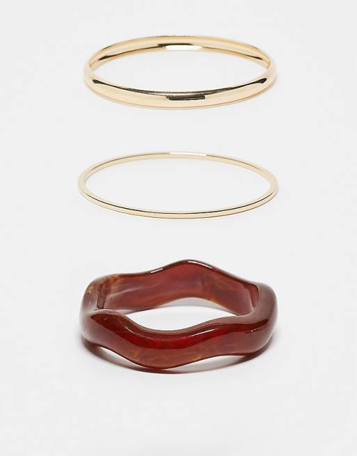 DESIGN pack of 3 bangles in resin and gold