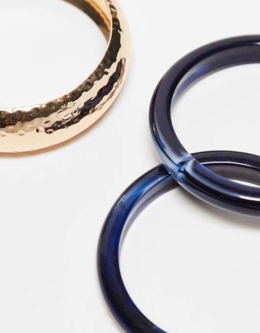 DESIGN Pack Of 3 Bangles With Dark Blue Resin Detail In Gold Tone