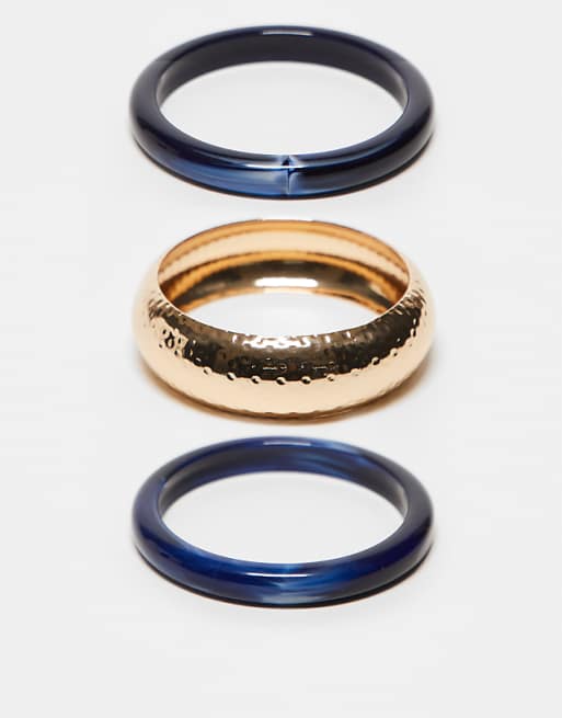 DESIGN pack of 3 bangles with dark blue resin detail in gold tone