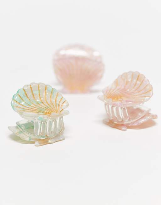 Design Pack Of 3 Mini Hair Clips With Shell Design In Multi