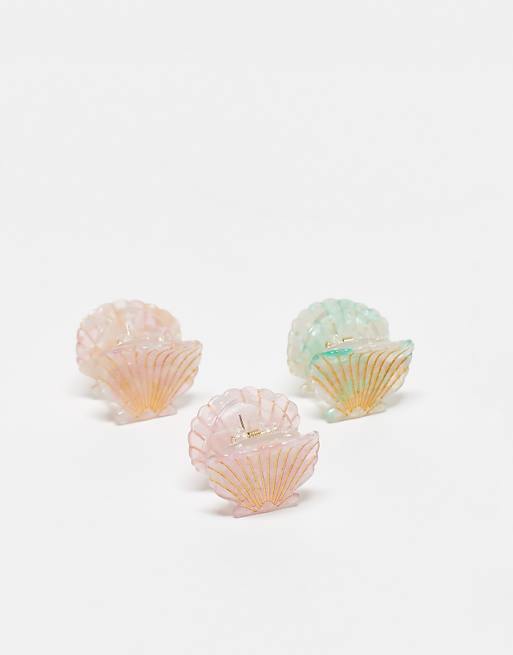 Design pack of 3 mini hair clips with shell design in multi