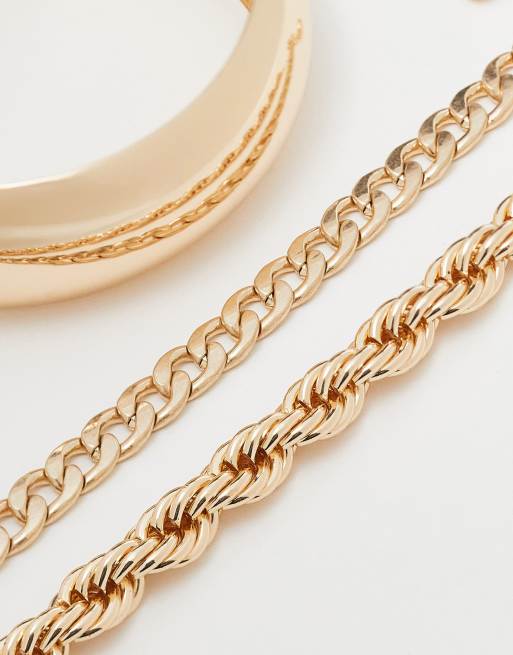 DESIGN Pack Of 3 Mixed Chain And Bangle Set In Gold Tone