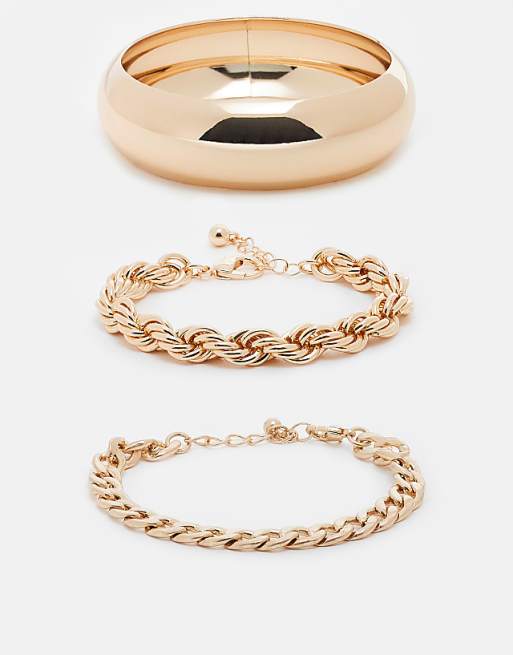 DESIGN pack of 3 mixed chain and bangle set in gold tone