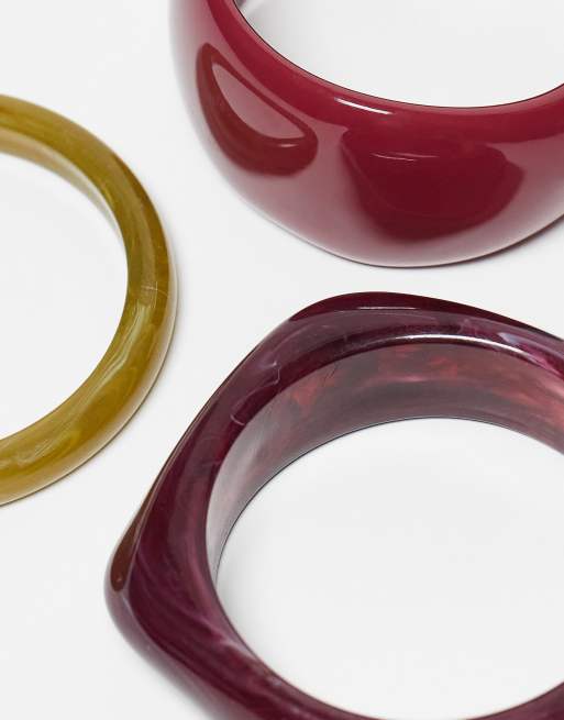 DESIGN Pack Of 3 Mixed Shaped Bangles In Multi-coloured Resin