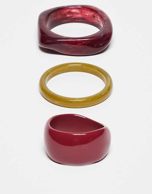 DESIGN pack of 3 mixed shaped bangles in multi-coloured resin