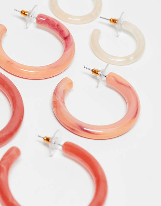 DESIGN Pack Of 3 Resin Hoops In Graduating Sizes In Peachy Pink Tones
