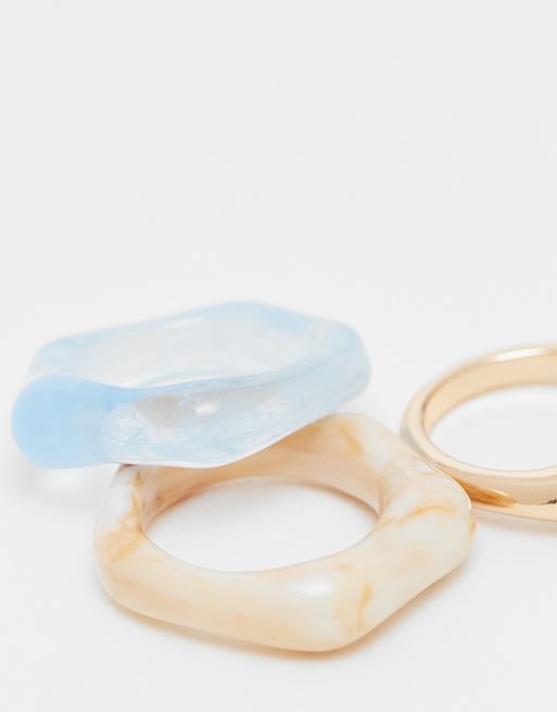 DESIGN Pack Of 3 Rings In Mixed Resin And Gold Tone