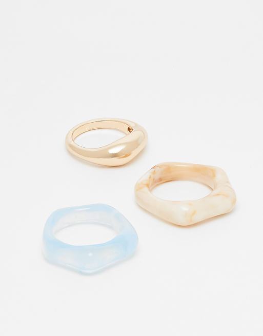 DESIGN pack of 3 rings in mixed resin and gold tone
