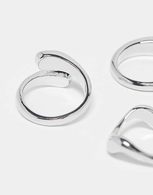 DESIGN Pack Of 3 Rings With Mixed Minimal Designs In Silver Tone
