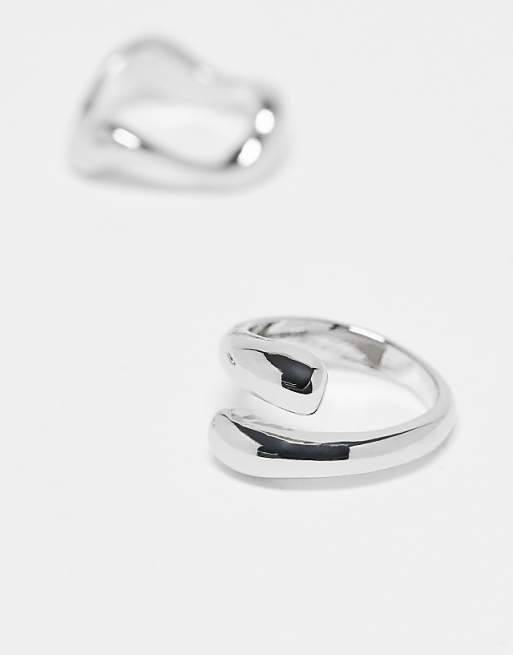 DESIGN Pack Of 3 Rings With Mixed Minimal Designs In Silver Tone
