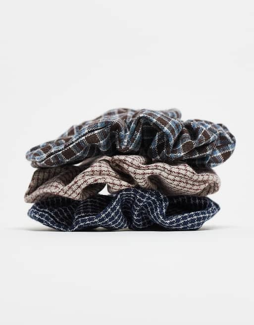 DESIGN Pack Of 3 Scrunchies In Mixed Tartan Check Design