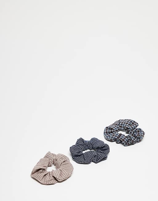 DESIGN pack of 3 scrunchies in mixed tartan check design