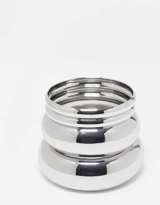 DESIGN Pack Of 4 Bangle Bracelets In Mixed Design In Silver
