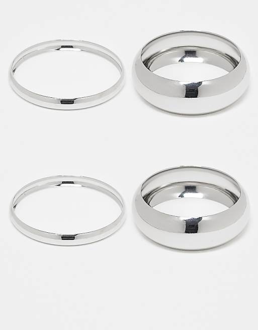 DESIGN pack of 4 bangle bracelets in mixed design in silver