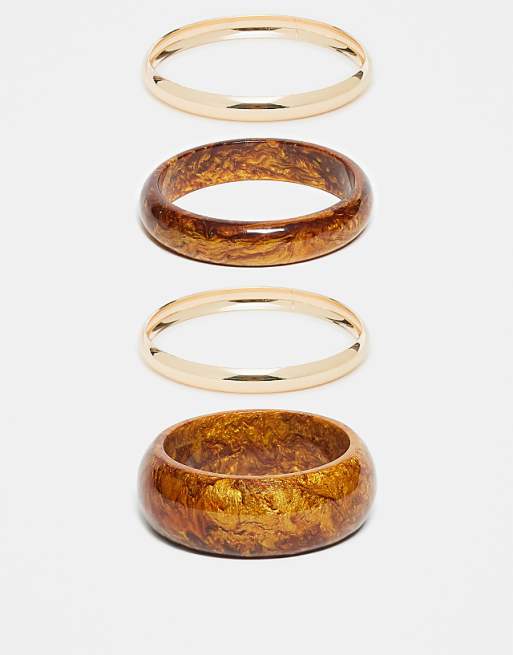 DESIGN pack of 4 bangles in brown ombre resin and gold tone