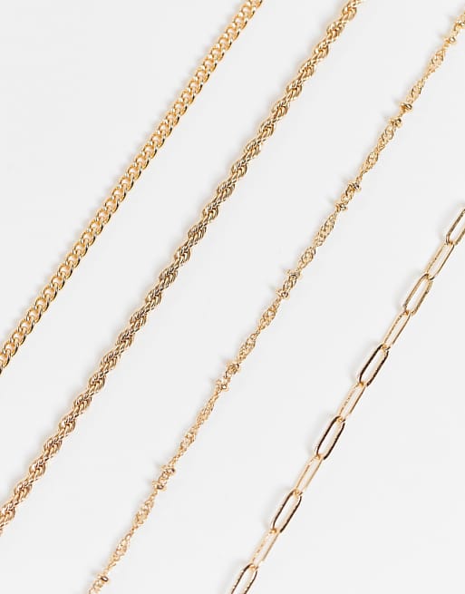 DESIGN Pack Of 4 Fine Chain Bracelets In Gold Tone