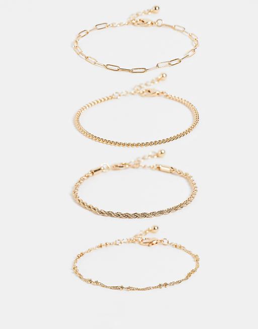 DESIGN pack of 4 fine chain bracelets in gold tone