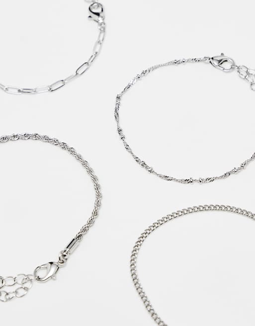 DESIGN Pack Of 4 Fine Chain Bracelets In Silver Tone
