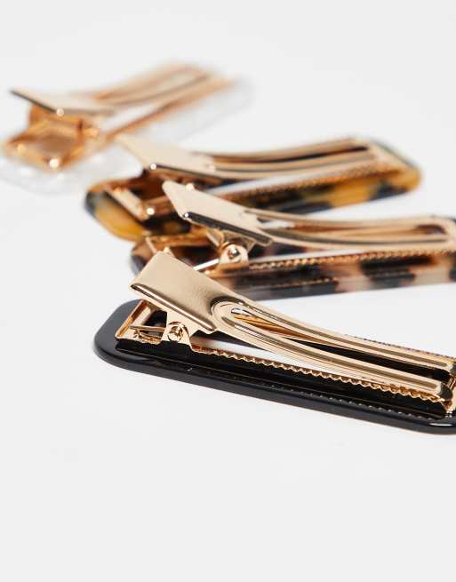 DESIGN Pack Of 4 Hair Clips In Tort And Black