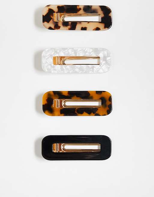 DESIGN pack of 4 hair clips in tort and black