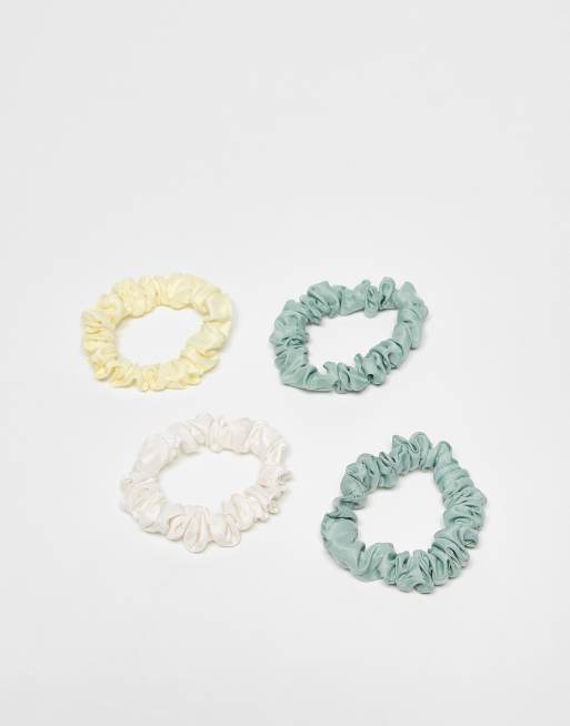 DESIGN Pack Of 4 Mini Scrunchies In Cream Green & Butter Yellow