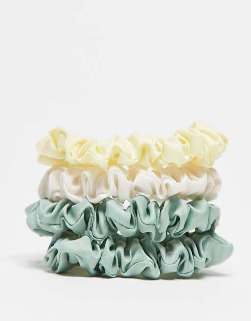 DESIGN pack of 4 mini scrunchies in cream green & butter yellow