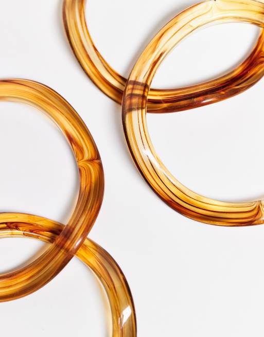 DESIGN Pack Of 4 Resin Wavey Bangles In Brown