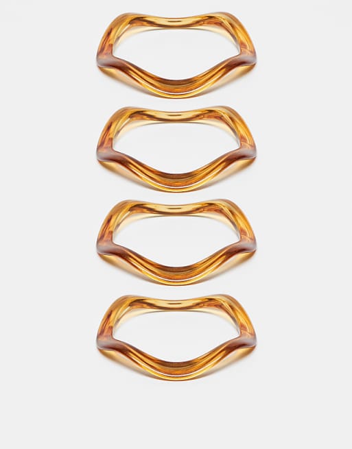 DESIGN pack of 4 resin wavey bangles in brown