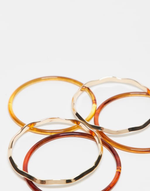 DESIGN Pack Of 5 Bangle Bracelets With Tort And Metal Mix Detail In Multi