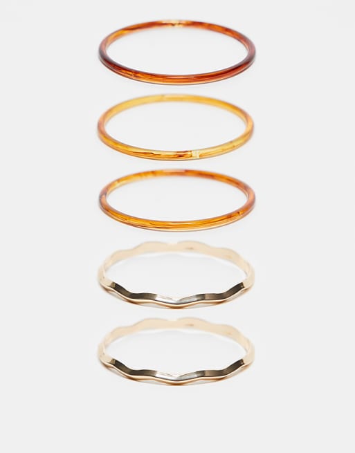 DESIGN pack of 5 bangle bracelets with tort and metal mix detail in multi