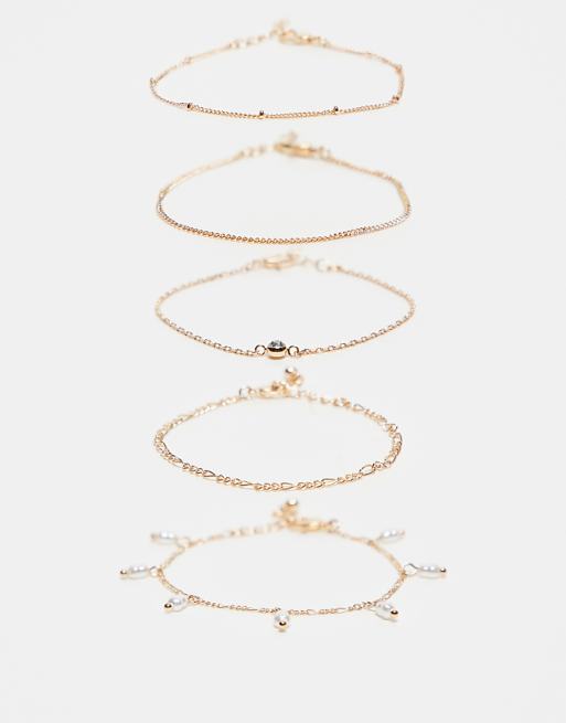 DESIGN pack of 5 chain bracelets in gold tone