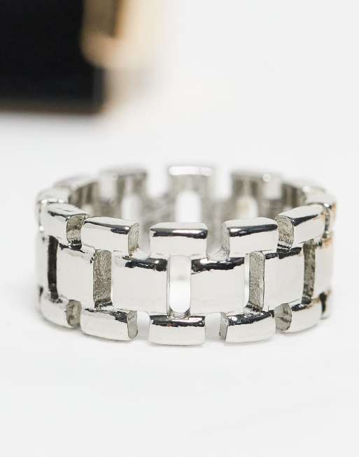 DESIGN Pack Of 5 Chunky Vintage-style Rings In Mixed Gold And Silver Tone