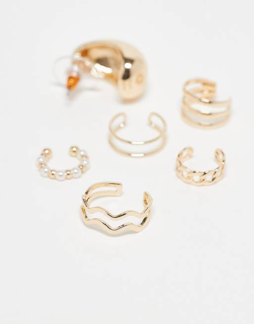 DESIGN Pack Of 5 Ear Cuffs With Single Hoop In Gold Tone