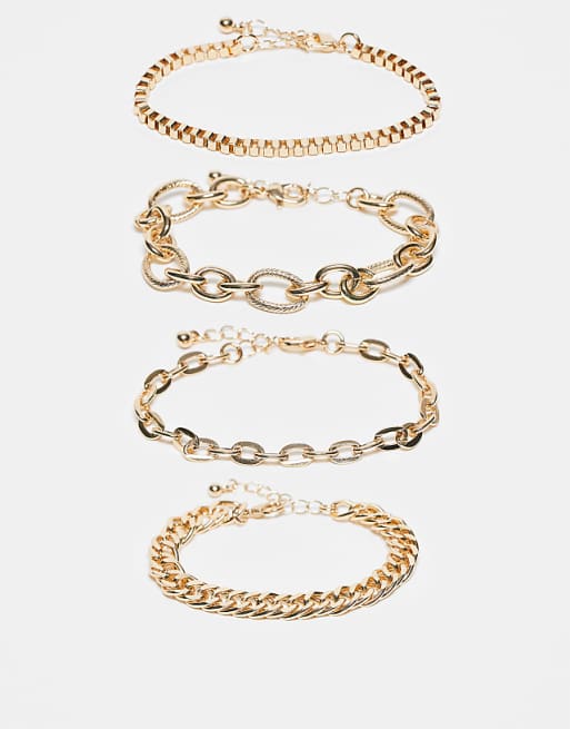 DESIGN pack of 5 mixed fine chain bracelets in gold tone