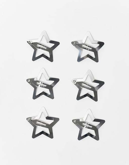 DESIGN pack of 6 hair clips with star detail in silver tone