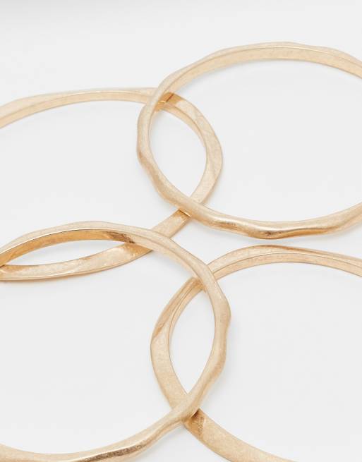 DESIGN Pack Of Bangles With Molten Design In Brushed Gold