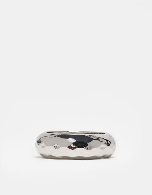 DESIGN Plain Band Ring With Texture In Silver Tone