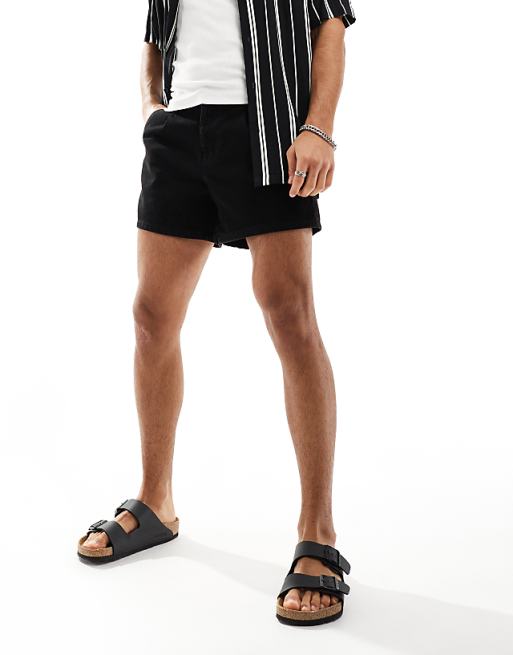 DESIGN Pleated Mid Length Denim Shorts In Black