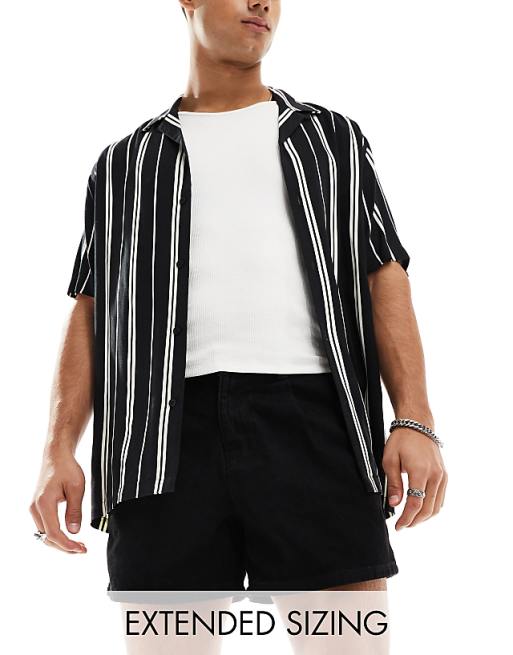 DESIGN pleated mid length denim shorts in black