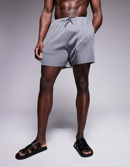 DESIGN plisse swim shorts in mid length in grey