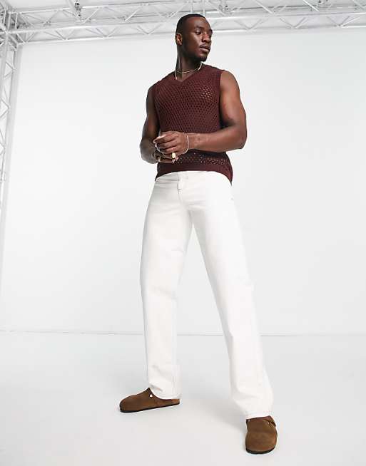 DESIGN Pointelle V-neck Tank In Brown